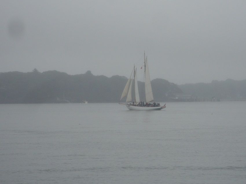 White Boat On A Foggy Day